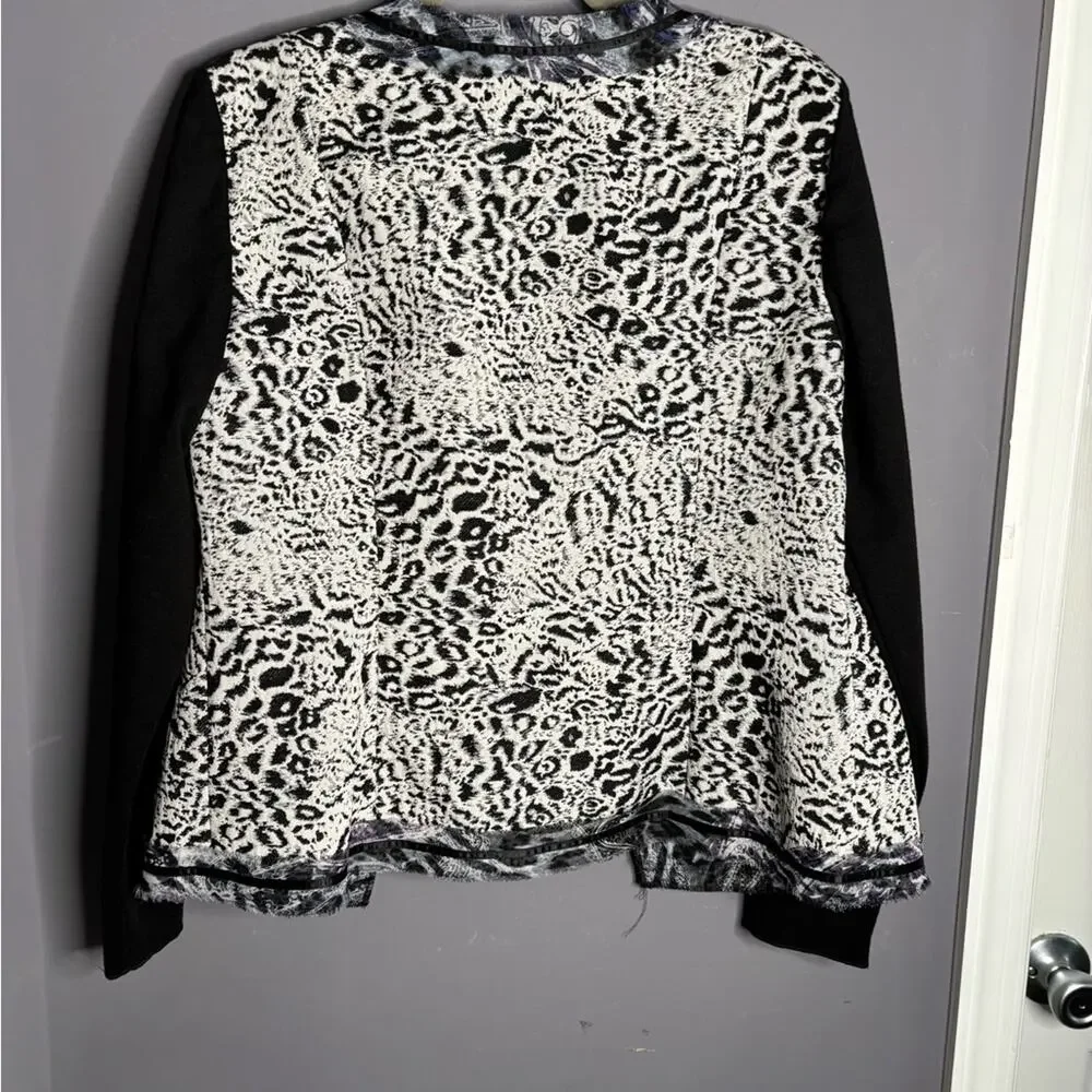 Chico’s Black White Animal Print Blazer w/ Purple Accents Medium